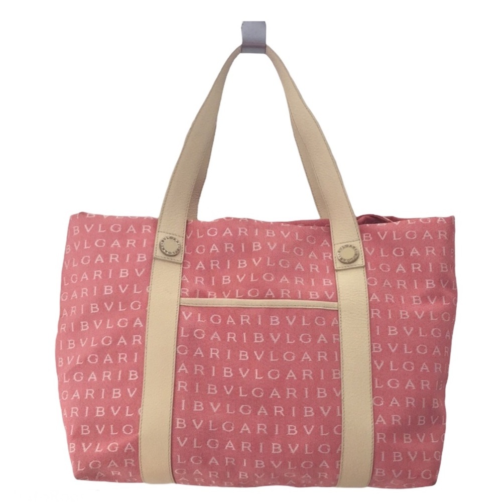 BVLGARI MAEREA Pink/Coral Leather Trim Satchel